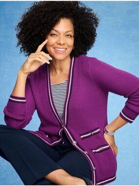 TALBOTS Purple Button Sweater Cardigan Size 2X Petite NEW NWT